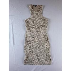 Bebe Lace Dress Womens Medium Beige Geometric Sleeveless Cocktail Party